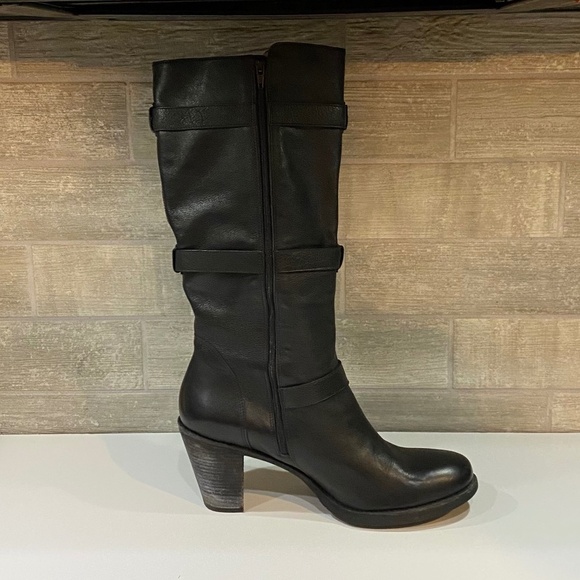 Via Spiga‎ 3 Buckle Black Leather Upper Zip Up Knee Boot Round Toe Size 11M - Picture 5 of 12